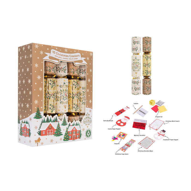 10 Gold Foliage Family Christmas Crackers