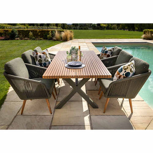 Hartman Eden 6 Seat Rectangular Dining Set in Moss with Juniper Cushions