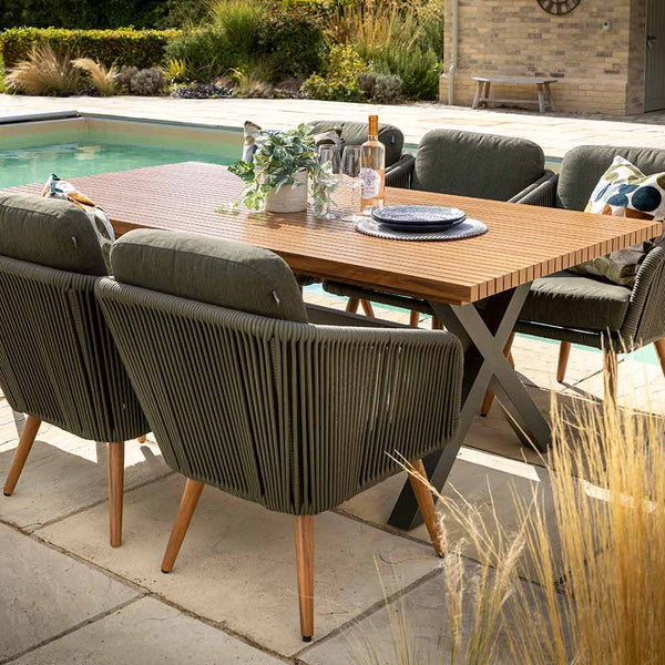 Hartman Eden 6 Seat Rectangular Dining Set in Moss with Juniper Cushions