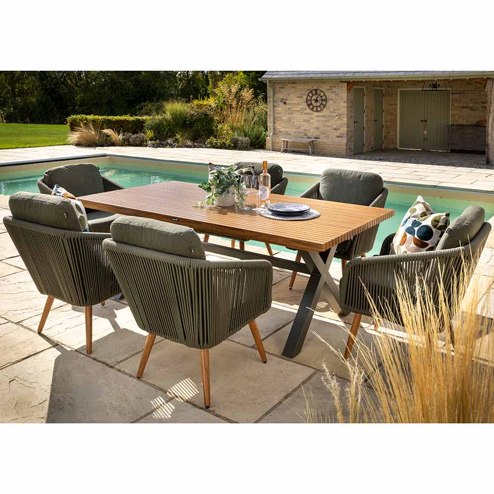 Hartman Eden 6 Seat Rectangular Dining Set in Moss with Juniper Cushions