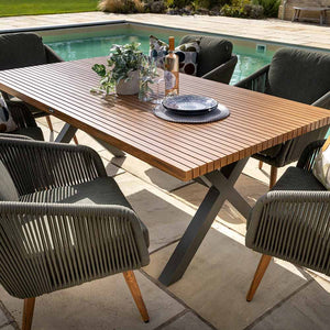 Hartman Eden 6 Seat Rectangular Dining Set in Moss with Juniper Cushions