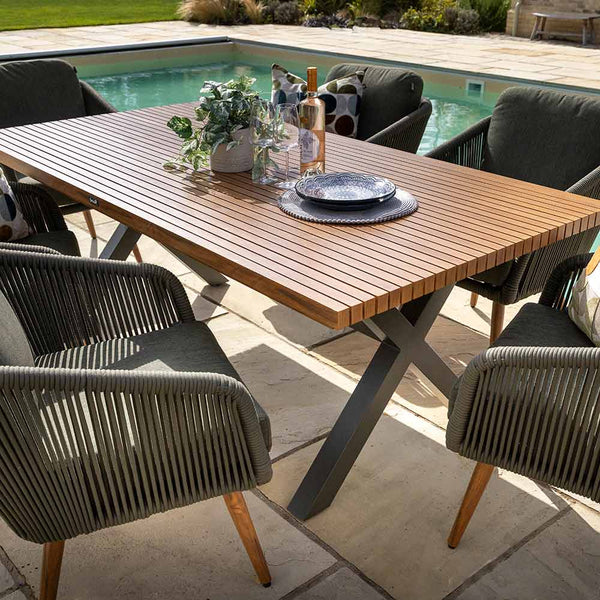 Hartman Eden 6 Seat Rectangular Dining Set in Moss with Juniper Cushions