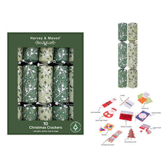 Harvey & Mason 10 Green Mistletoe Crackers