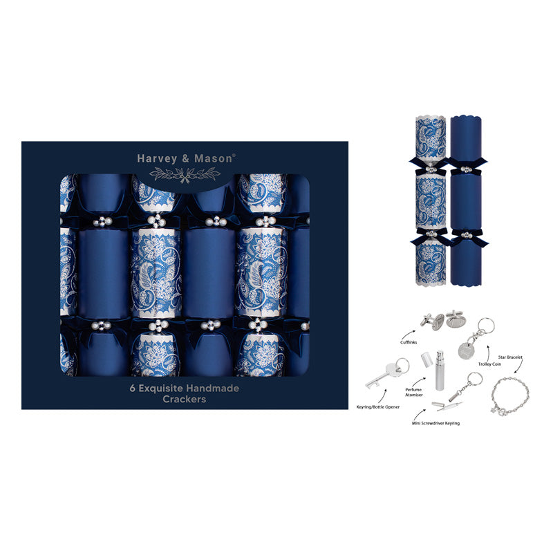 Harvey & Mason 6 Exquisite Blue Paisley Crackers