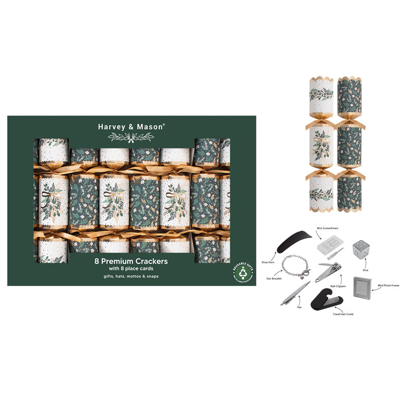 Harvey & Mason 8 Premium Green Mistletoe Crackers