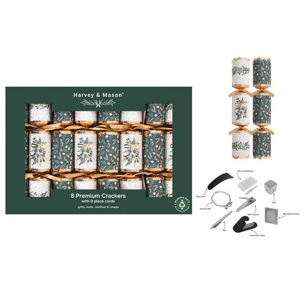 Harvey & Mason 8 Premium Green Mistletoe Crackers