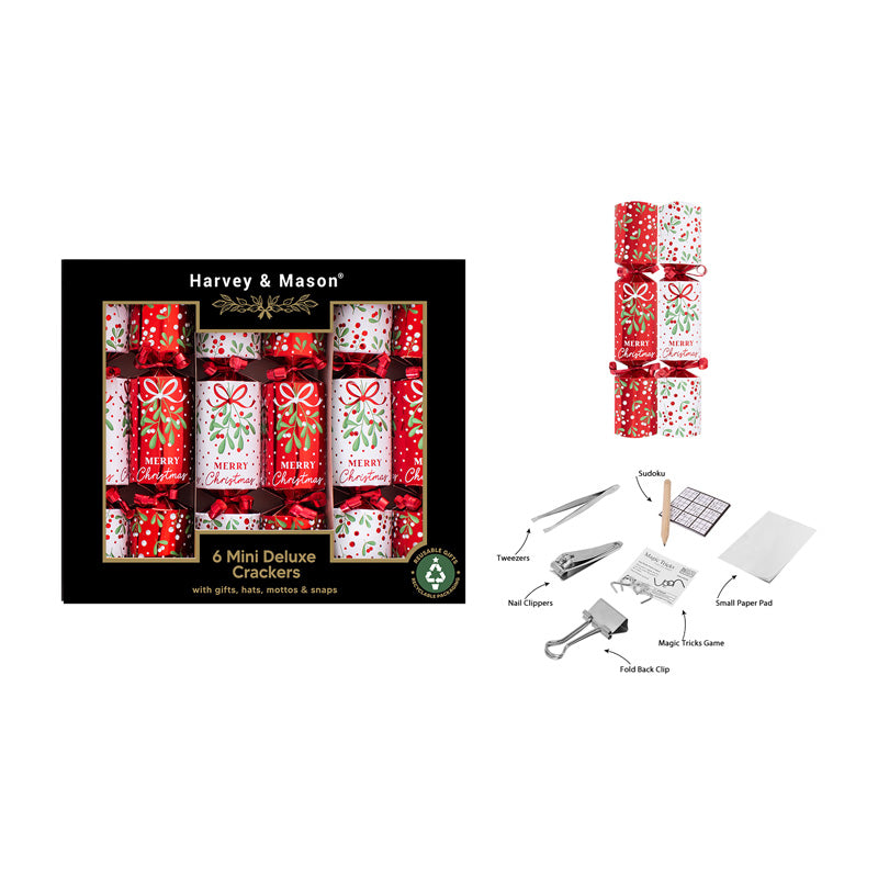 Harvey & Mason 6 Mini Mistletoe Deluxe Crackers