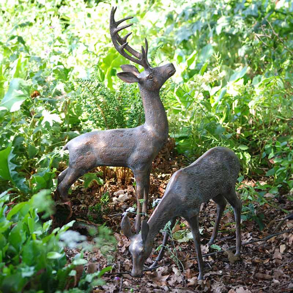 Home & Garden UK Stag & Doe Garden Statue Set - Large