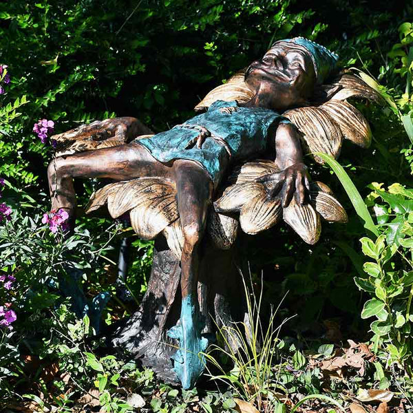 Home & Garden UK Painted Pixie Sleeping Garden Statue