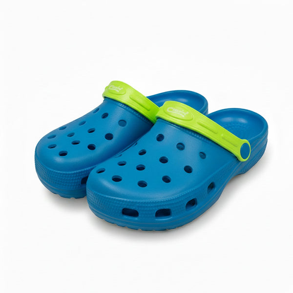 Town & Country Cool-Kids Cloggies Blue and Green Studio Image Side View