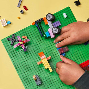 The Lego Classic Green Baseplate 11023 being used with LEGO bricks 