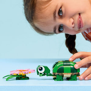 Lego Creator 3 In 1 Turtle with a Water Lily Flower 31377 Lifestyle with Girl