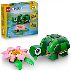 Lego Creator 3 In 1 Turtle with a Water Lily Flower 31377 Product and Box
