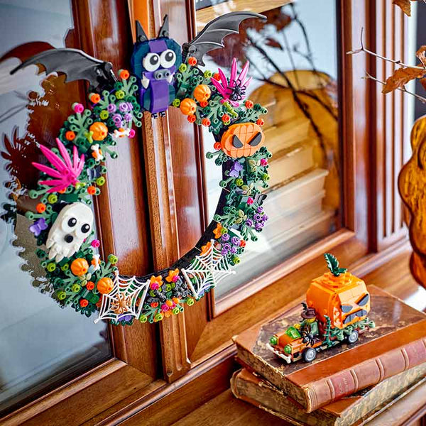 Lego Halloween Wreath 40825 Lifestyle Wreath on Display