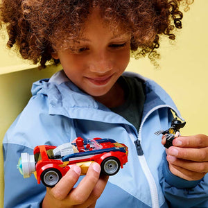Lego Marvel Spider-Man Car Vs. Venomized Wolverine 76336 Lifestyle with Boy