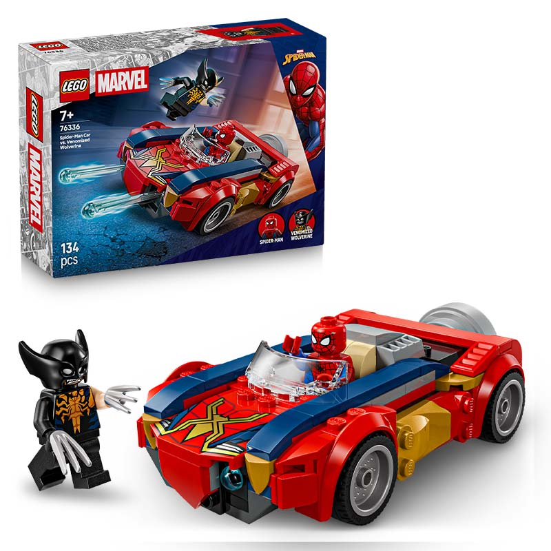 Lego Marvel Spider-Man Car Vs. Venomized Wolverine 76336 Box and Product