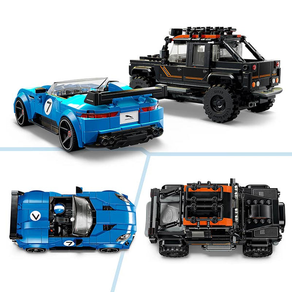 Lego Speed Champions Jaguar Project 7 And Land Rover Defender 77264 Features Rear and Top View