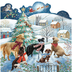 Ling Design Large Premium Die Cut Christmas Cards -  Dogs Around The Tree (Pack of 10)