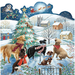 Ling Design Large Premium Die Cut Christmas Cards -  Dogs Around The Tree (Pack of 10)