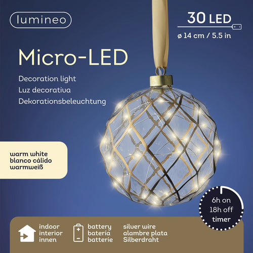 Lumineo Micro LED Hanging Transparent Checkered-Pattern Ball