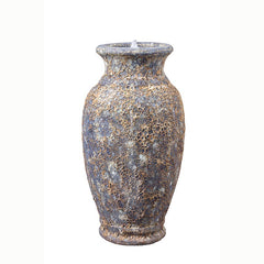 A rustic Altico Milani Rustic Grey ceramic water feature that has a heat-treated aged and textured appearance with mottled gray, brown, and beige tones, shown against a plain white background.
