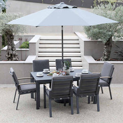 Supremo Modena 6 Seat Dining Set with Rectangular Table, 3m Parasol & Base
