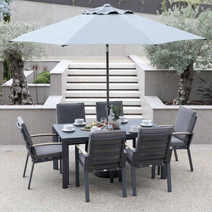 Supremo Modena 6 Seat Dining Set with Rectangular Table, 3m Parasol & Base