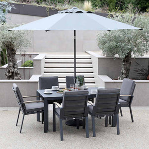 Supremo Modena 6 Seat Dining Set with Rectangular Table, 3m Parasol & Base