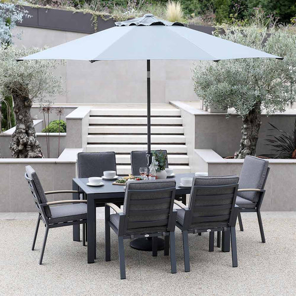 Supremo Modena 6 Seat Dining Set with Rectangular Table, 3m Parasol & Base