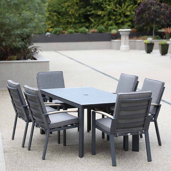 Supremo Modena 6 Seat Dining Set with Rectangular Table, 3m Parasol & Base