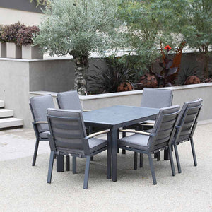 Supremo Modena 6 Seat Dining Set with Rectangular Table, 3m Parasol & Base