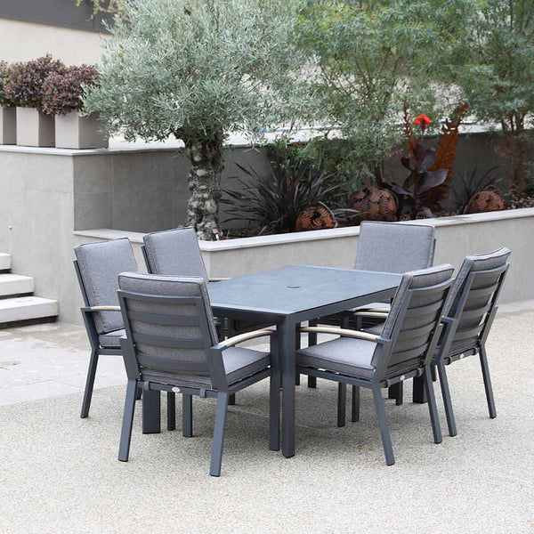 Supremo Modena 6 Seat Dining Set with Rectangular Table, 3m Parasol & Base