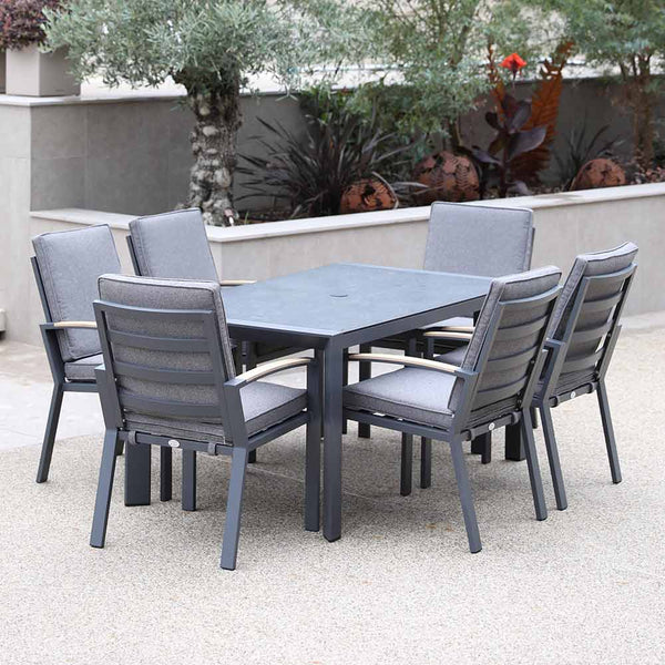 Supremo Modena 6 Seat Dining Set with Rectangular Table, 3m Parasol & Base