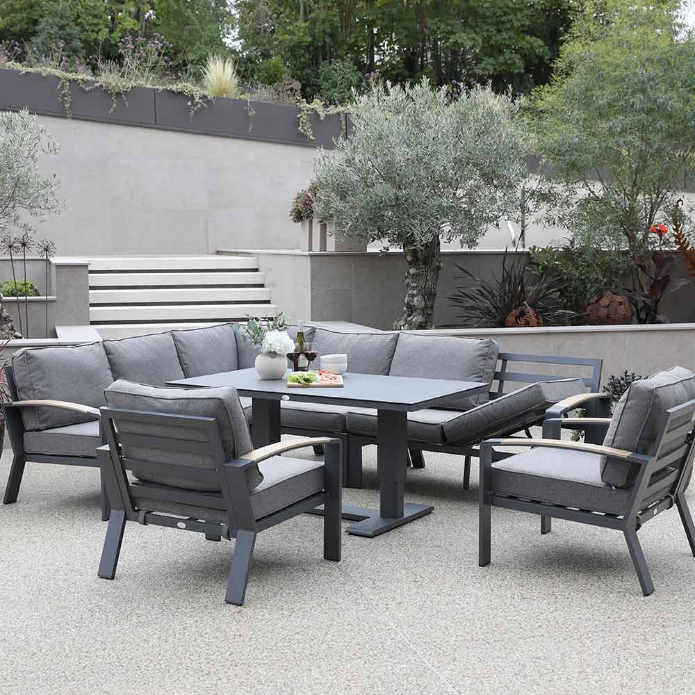 Supremo Modena Corner Modular Set with Recliner Chaise, Rectangular Height Adjustable Table