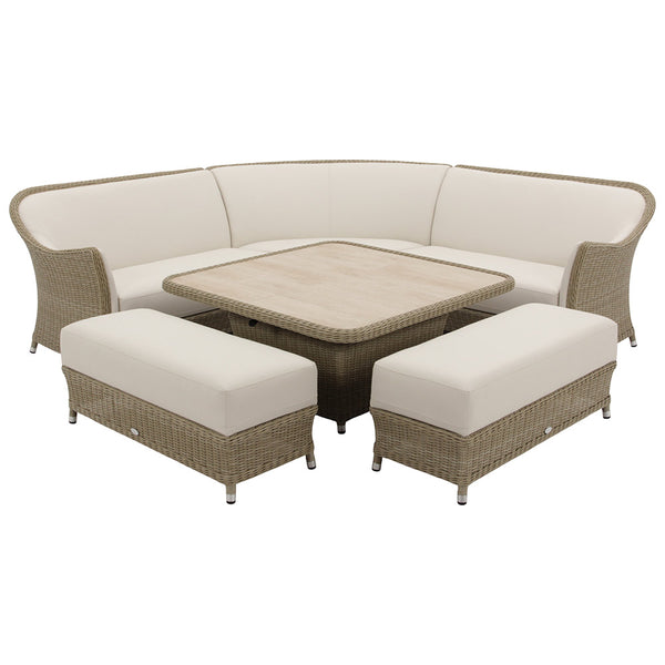 Bramblecrest Monte Carlo Curved Corner Sofa Set with Square Piston Adjustable Table & 2 Benches