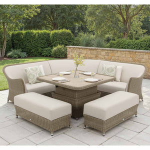 Bramblecrest Monte Carlo Curved Corner Sofa Set with Square Piston Adjustable Table & 2 Benches