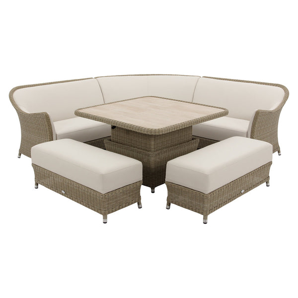 Bramblecrest Monte Carlo Curved Corner Sofa Set with Square Piston Adjustable Table & 2 Benches