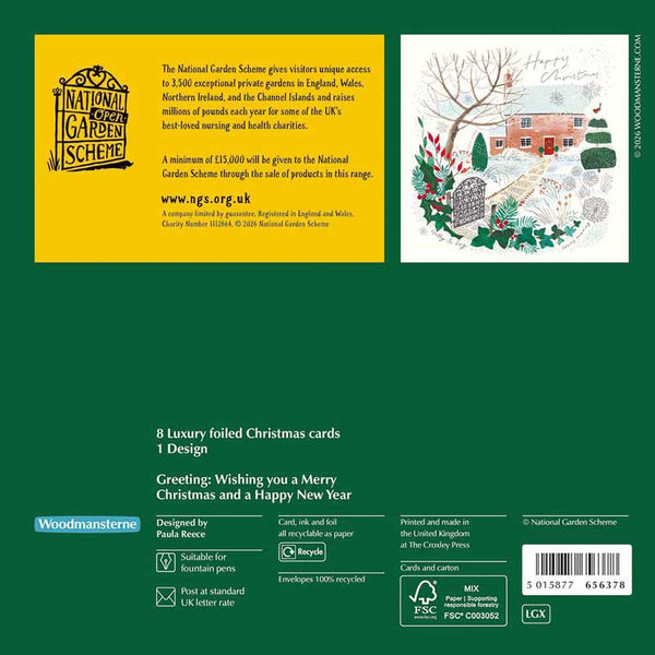NGS Country Cottage Luxury Foiled Charity Christmas Cards (Pack of 8)