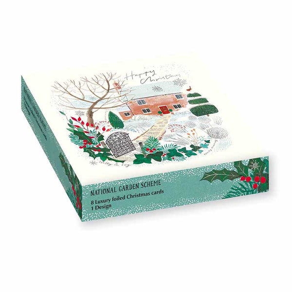 NGS Country Cottage Luxury Foiled Charity Christmas Cards (Pack of 8)