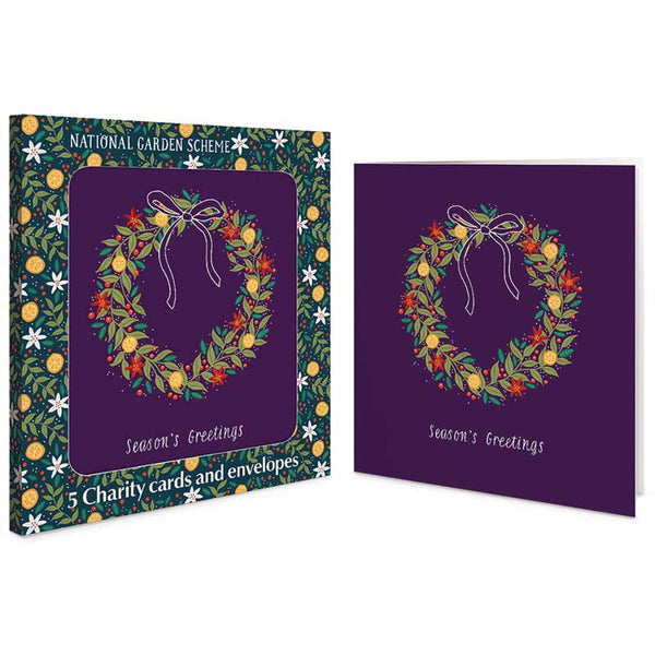 NGS Wreath Of Clementines & Mistletoe Charity Christmas Cards (Pack of 5)