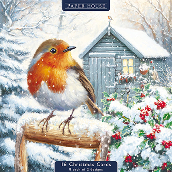 Paper House Christmas Garden Birds Cards (Pack of 16)