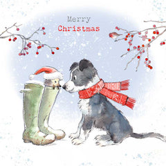 Paper Shed Dog & Hedgehog In Boots Christmas Card