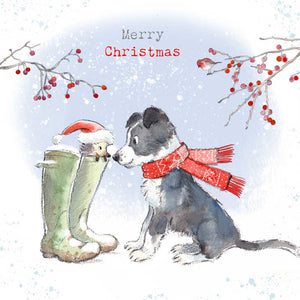 Paper Shed Dog & Hedgehog In Boots Christmas Card