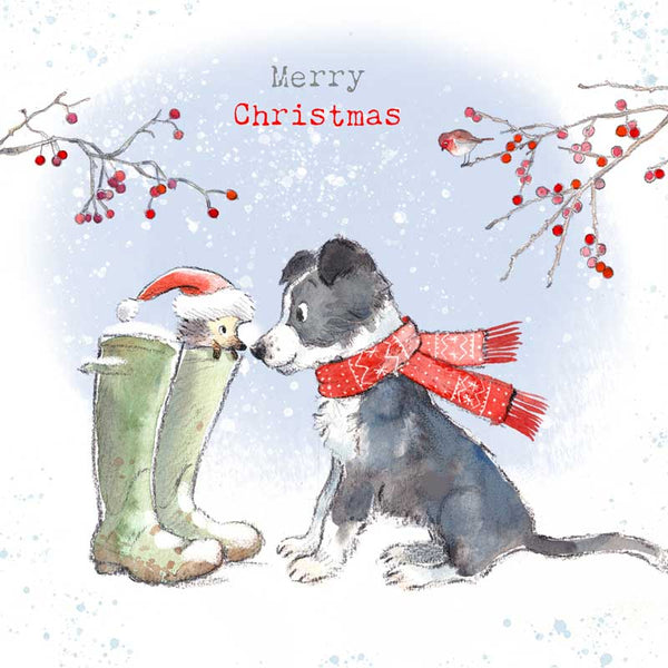 Paper Shed Dog & Hedgehog In Boots Christmas Card