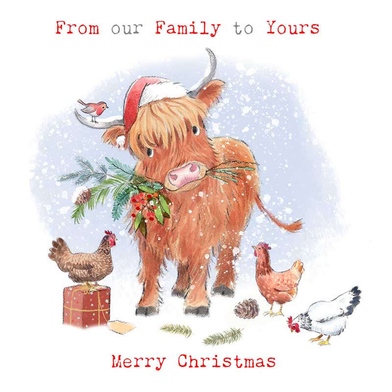 Paper Shed Highland Cow & Chickens Christmas Card