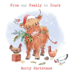 Paper Shed Highland Cow & Chickens Christmas Card