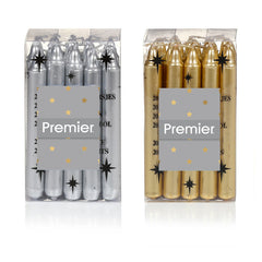 Premier Mini Gold OR Silver Candles - Pack of 20 (Assorted Designs)