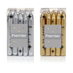 Premier Mini Gold OR Silver Candles - Pack of 20 (Assorted Designs)