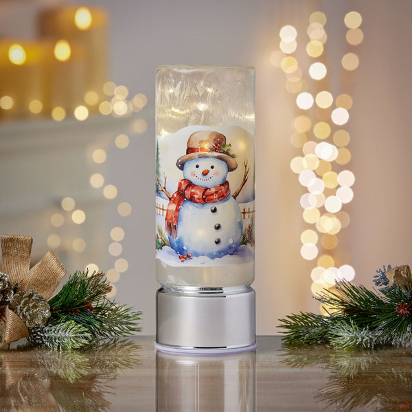 Premier Lit Rotating Glass Pillar - Snowman