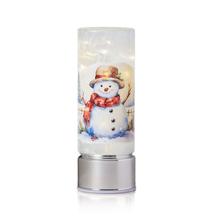 Premier Lit Rotating Glass Pillar - Snowman